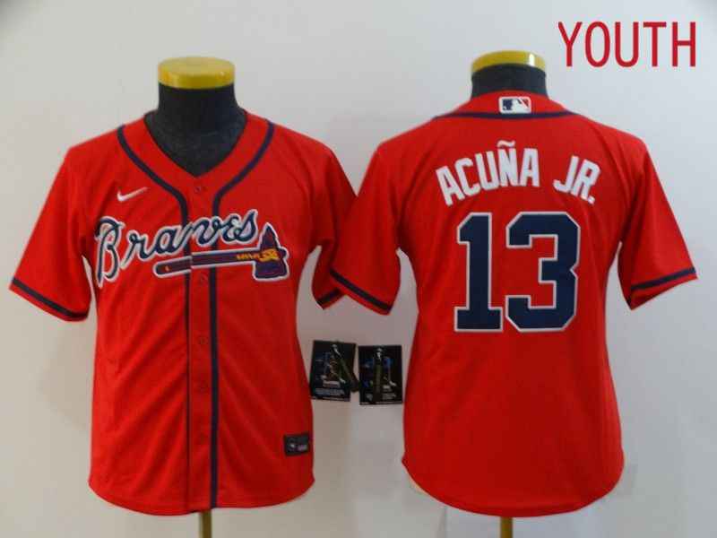 Youth Atlanta Braves 13 Acuna jr Red Nike Game MLB Jerseys